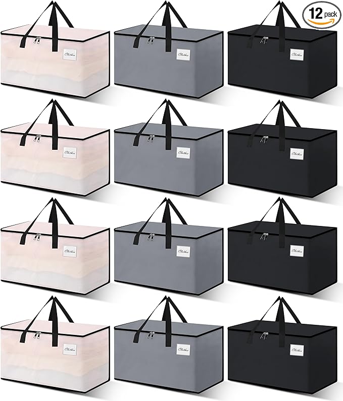 Heavy Duty Moving Bags and Moving Boxes - Extra Large Packing Bags and Storage Totes, Collapsible and Foldable Option for Moving and Storage, Multicolored, 93 L - 12 Pack