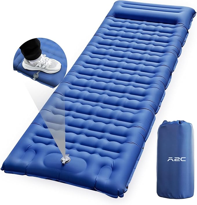 A2C Camping Sleeping Pad, Ultralight Inflatable Sleeping Pads with Built-in Foot Pump & Pillow, Compact Camping Mattress for Backpacking, Hiking, and Traveling