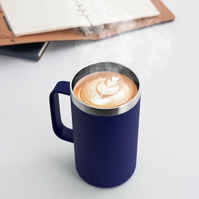 DOMICARE 24oz Mug with Handle and Lid, Stainless Steel Coffee Mug, Travel Mug with Handle, Double Wall Vacuum Coffee Tumbler, Reusable Insulated Cup, Navy, Pack 8