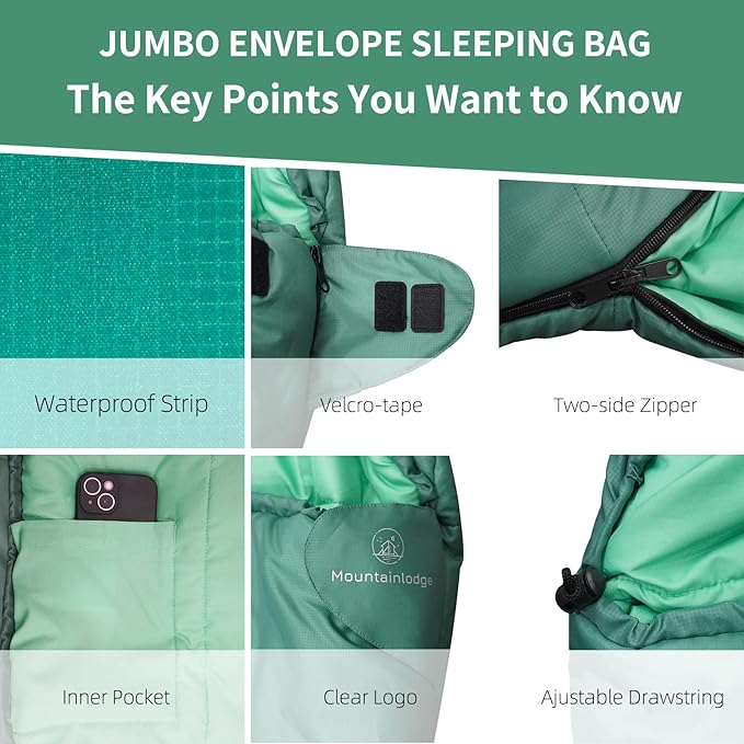 Jumbo Sleeping Bag for Adult&Kids,Cold&Warm Weather with Compression Sack and Water Resistant for Family Camping,Travel and Car Camping