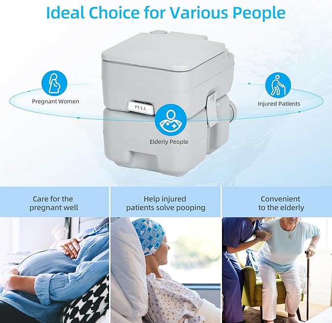 YITAHOME Portable Toilet 5.8 Gallon, Travel RV Porta Potty with T-Type Water Outlets, Anti-Leak，Press Water Pump for Camping, Boating, Hiking, Truck Travel, Trips