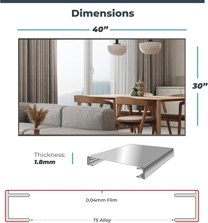 Unbreakable Glassless Mirror Ultra Light Shatterproof Wall Mounted Large Mirror for Dance Studio and Bedroom,0.04mm Nano Film, 30" x 40" Black