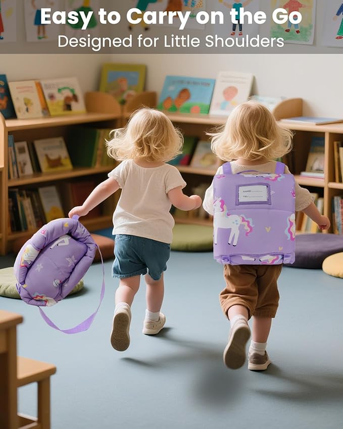 Primlect Toddler Nap Mat with Removable Pillow and Flannel Blanket, Portable Kids Sleeping Bag, Easy to Carry on The Go, Perfect for Daycare, Preschool, Boys and Girls, 12 Months - 6 Years