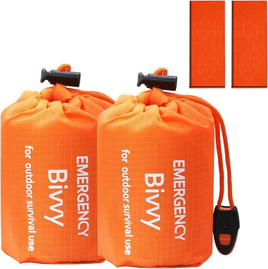 Emergency Sleeping Bag Survival Bivy Sack - 2 Pack Bivvy Bag, Waterproof Windproof Camping & Outdoor Emergency Shelter, Suitable for Camping, Hiking, and Outdoor Adventures.