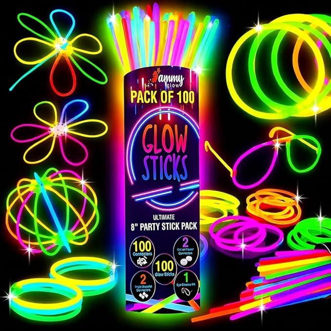 Ammy Glow-205 Pcs-Glow Sticks Bulk Party Pack -halloween party favors,Glow in The Dark Party Supplies - Eye Glasses, Glow Bracelets & Necklaces - Wedding Favors