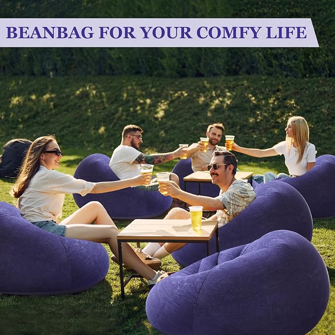 Realspring Inflatable Bean Bag Chairs Outdoor Blow up Camping Chairs Inflatable Lazy Sofa Folding Portable Bean Bag Loungers Couch for Movie Night(Blue,12 Pcs)