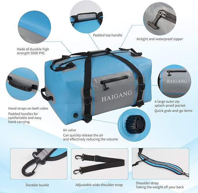 110L Waterproof Duffel Bag Travel Dry Bag, Large Capacity, Adjustable Thickened Straps and Handles, Zip Closure, Air Valve, Fully Waterproof, Perfect for Boating, Rafting, Motorcycle Kayaking