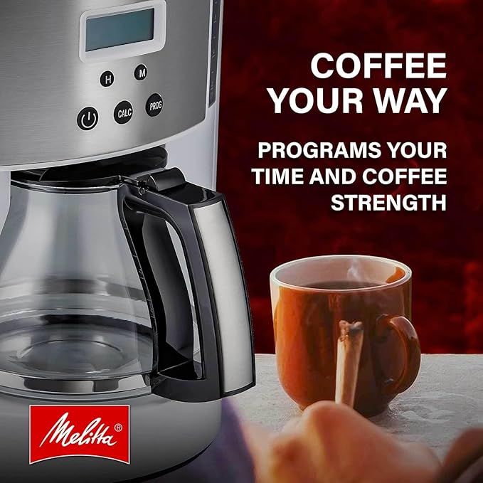 Melitta Aroma Series Programmable Drip Coffee Makers Parent (Aroma Enhance White 10 Cups) with 5-Pack Coffee Filter