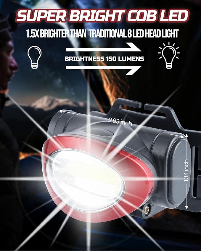 Lichamp Camping Headlamp Flashlight 8 Pack, Outdoor Super Bright COB Head Lamp Gear for Running, Reading, Hiking, Walking, Climbing, Fishing, Hunting, Jogging, Headlight Multipack for Adults, Kids