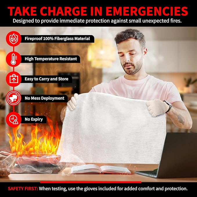 Protect Life Saving Emergency Fire Blankets 2 Pack - 40"x40", Fiberglass Fire Blanket for Home & Kitchen - Fire Suppression or Retardant Tarp - Fire Safety Kit for Car or Camping