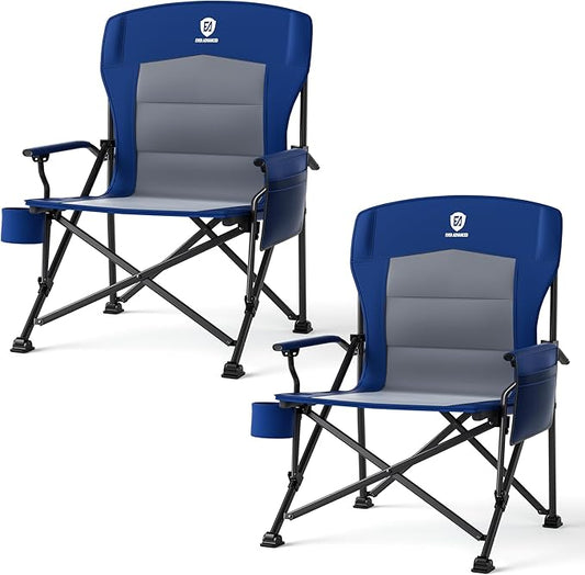 EVER ADVANCED Oversized Folding Camping Chair for Adults, Heavy Duty Lawn Chair with Side Pockets, Portable Collapsible Quad Chair for Outside, Support Up to 500lbs