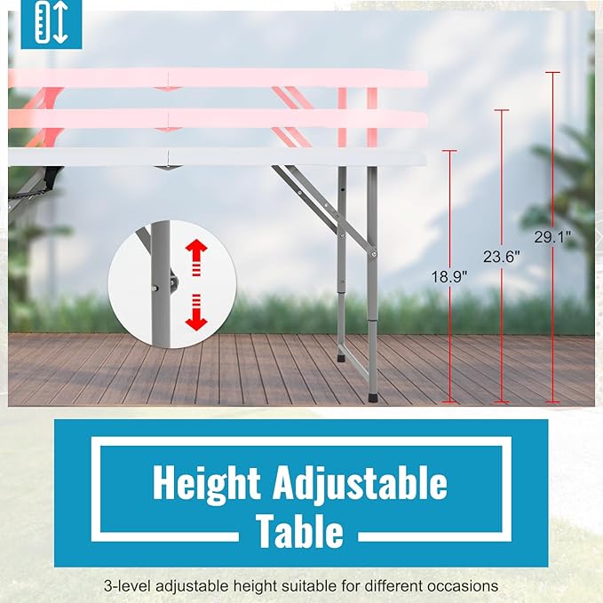 PayLessHere | 4FT Folding Table | Portable Plastic Table with Carry Handle | Waterproof & Foldable Table Design | Steel Frame with Lock | White | for Events, Camping, Indoor & Outdoor Use