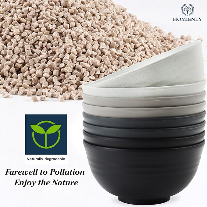 Homienly Cereal Bowl Set, Wheat Straw Fiber Unbreakable Lightweight Bowls Set (Grey Stone, 26 OZ)