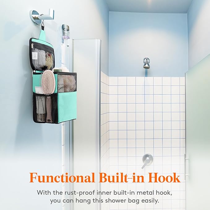 Lifewit Shower Bag Mesh Shower Caddy Portable College Dorm Room Essentials Tote Bag for Bathroom, Gym, Travel, Camping Quick Dry Hanging Shower Organizer Basket Toiletry Bag, Medium, Aqua