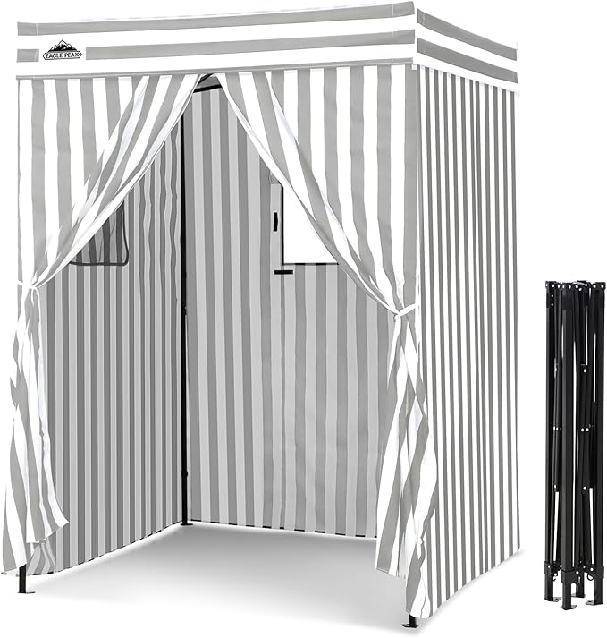 EAGLE PEAK Flex Compact 5x5 Pop-up Canopy Changing Room, Portable Privacy Dressing Room for Indoor Fashion Photoshoots, Camping, or Pool, Gray/White