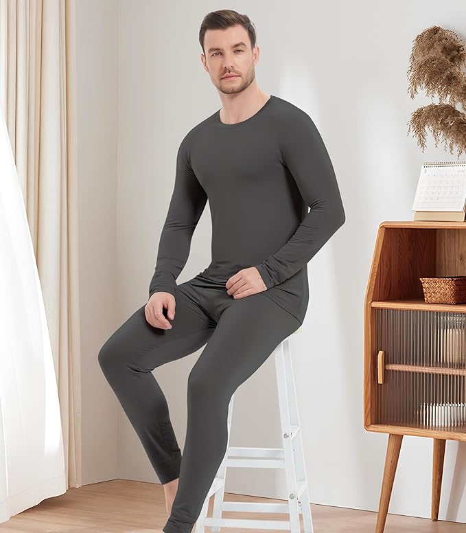 NACHILA Men's Thermal Underwear Set-Viscose Made from Bamboo, Soft Long Sleeve Base Layers Top and Bottom Warm Long Johns Set