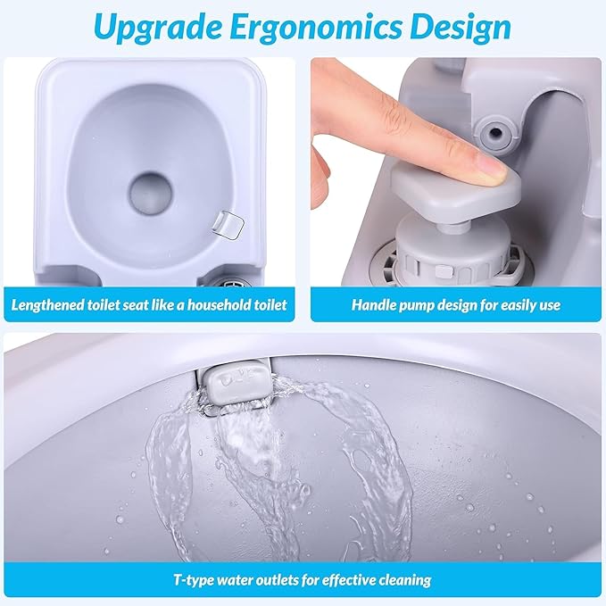 Portable Toilet Travel RV Potty,5.3 Gallon Large Waste Tank,Splash-Free Dumping, Anti-Leak Water Pump for Camping Hiking, Trips