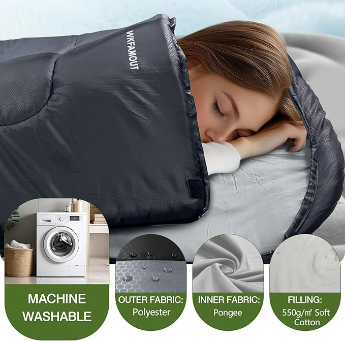 XL 10 Degree Sleeping Bags Waterproof for Adults 350GSM Machine Washable with Compression Sack for 3-4 Season Camping Outdoor