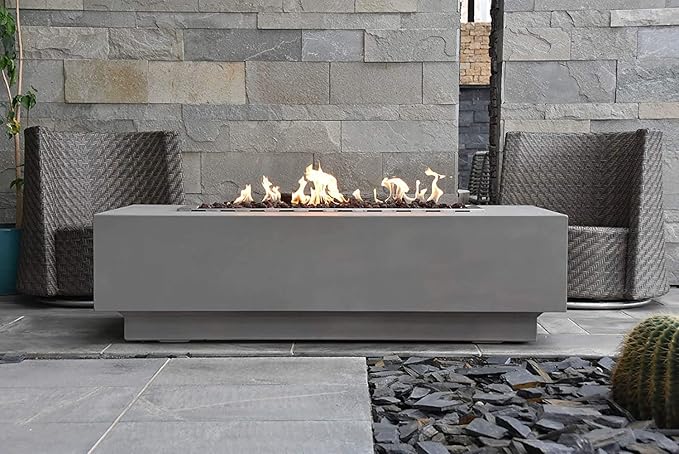 Elementi | Granville Gas Fire Pit Cast Concrete 60" Rectangular Fire Table, Outdoor Fire Pit Electronic Ignition | Canvas Cover, Lava Rock Included | Light Gray (Natural Gas)