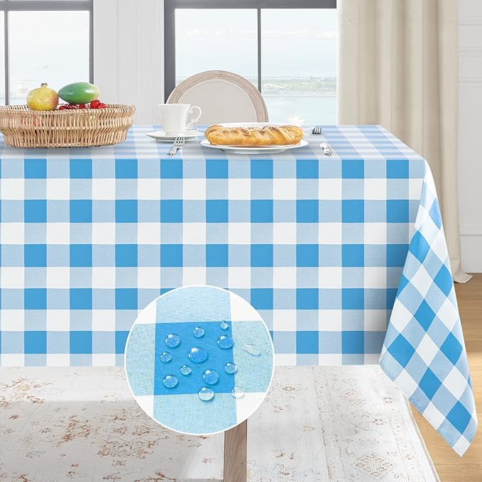 Softalker Gingham Checkered Rectangle Tablecloth - Waterproof Buffalo Plaid Table Cloth Stain Resistant Washable Table Cover for Picnic/Camping/Outdoor - Blue and White, 60 x 120 Inch