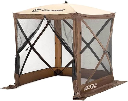 CLAM Pop Up Screen Tent, Outdoor Camping Gazebo Canopy, Traveler, 6' x 6', Brown