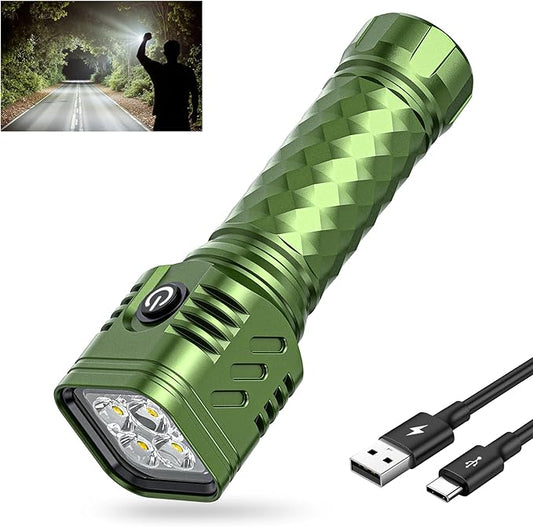 Rechargeable Flashlights High Lumens, Metal Flashlights Rechargeable, Super Bright Flashlight, Waterproof Tactical Flash Light, High Powered 2000 Lumens for Emergency Home Camping Essentials