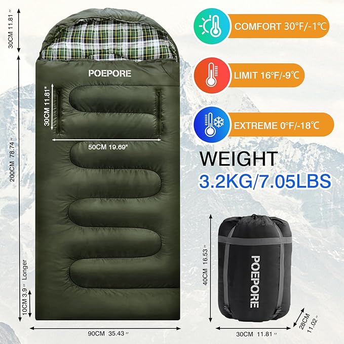 Flannel Sleeping Bag Cotton 0 Degree Cold Weather for Adults XXL Wearable Sleeping Bag 4 Seasons Waterproof with Compression Sack