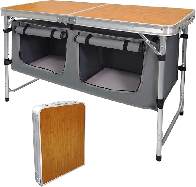 Camp Field Camping Folding Aluminum Table with Adjustable Legs for Outdoor Travel Beach, Backyards, BBQ, Party and Picnic Foldable Table