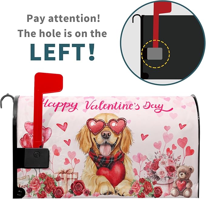 Happy Valentine Mailbox Covers Magnetic Standard Size 21"x18" Golden Retriever Dog Love Heart Decorative Mail Box Post Cover Rose Anniversary Pink Mail Box Post Cover for Home Outdoor Garden