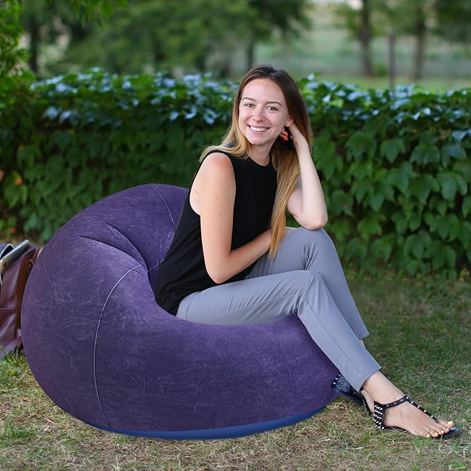 Realspring Inflatable Bean Bag Chairs Outdoor Blow up Camping Chairs Inflatable Lazy Sofa Folding Portable Bean Bag Loungers Couch for Movie Night(Brown, Blue,2 Pcs)