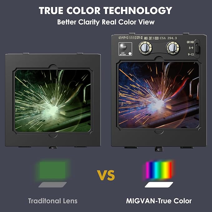 Welding Helmet Auto Darkening True Color Large Viewing, Welding Hood Solar/Rechargeable Battery Powered, Wide Shade 4/5-13 with 4 Arc Sensor, Optical Clarity Welder Mask for TIG MIG Stick Cut Grind