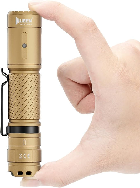 WUBEN C3 Flashlight 1200 High Lumens Rechargeable Flashlights 6 Modes Super Bright IP68 LED Tactical Flashlight for Camping, Home, Emergenc, Inspection, Repair, Tool Gifts for Men(Khaki)