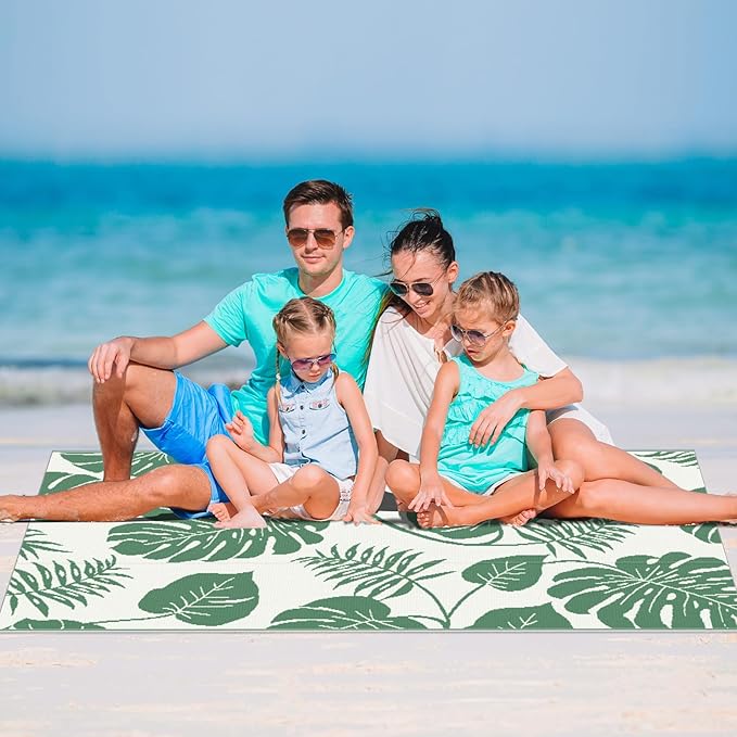 Reversible Rugs Plastic Rug Outdoor Rug Lightweight Outside Mats Modern Outdoor Rug for Patio Portable Mats for RV Backyard Deck Picnic Beach, 6' x 9' Green