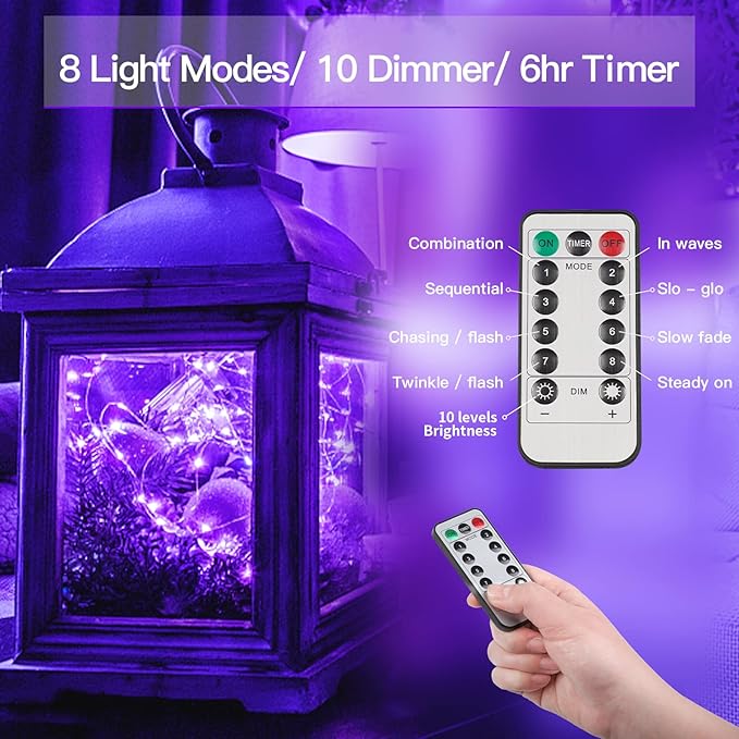 suddus Hallowee Purple Lights Battery Operated, 66ft 200 LED Twinkle Lights Battery Operated, Purple Fairy Lights for Christmas Tree, Garland, Bedroom, Backyard, Porch, Yard, Party Decorations