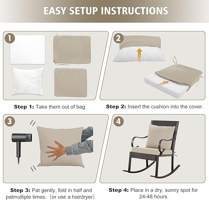 Outdoor Cushions for Patio Furniture, Waterproof Outdoor Chair Cushion w/Fade-Resistant, Removable & Machine-Washable Cover, 22x22 Inch, Deep Seat Sofa/Couch Pad Replacement – Set of 4, Cream