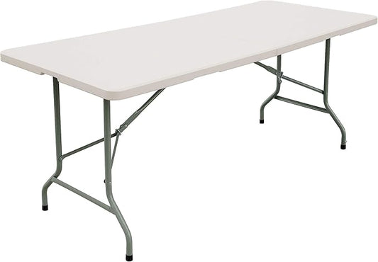 FORUP 6ft Table, Folding Utility Table, Fold-in-Half Portable Plastic Picnic Party Dining Camp Table (White)