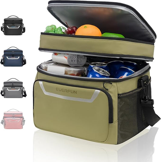 EVERFUN Small Cooler Lunch Box Mini Leak-Proof Soft Double Deck 24 Can Personal Insulated Collapsible Portable Waterproof Lunch Bag Ice Chest for Men Women Work Travel Car Picnic Beach