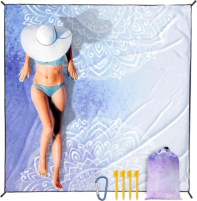 Beach Blanket Waterproof Sandproof Extra Large Beach Mat 79" X 83"/120"x108"for 1-8 Adults Quick Drying Durable Outdoor Picnic Mat for Beach Travel Camping Hiking