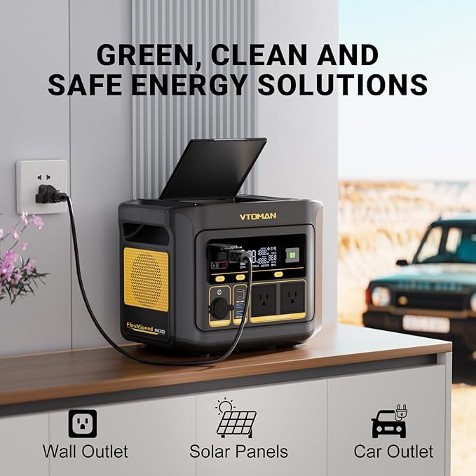 VTOMAN FlashSpeed 600 Portable Power Station with 110W Solar Panel - 499Wh/600W(1200W Peak) Solar Generator with LiFePO4 Battery, 100W USB-C, 60 Min Fast Charging 0-80% for Camping, Fishing, RVs