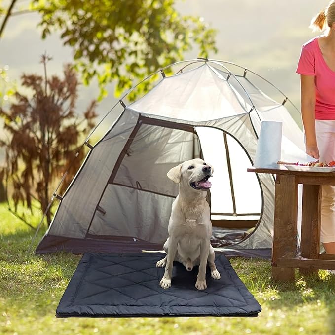 Rollup Camping Outdoor Dog Bed,Portable Dog Travel Mat with Carry Handles for Medium Large Dogs Waterproof Washable Pet Pad,42 * 28”Dark Blue