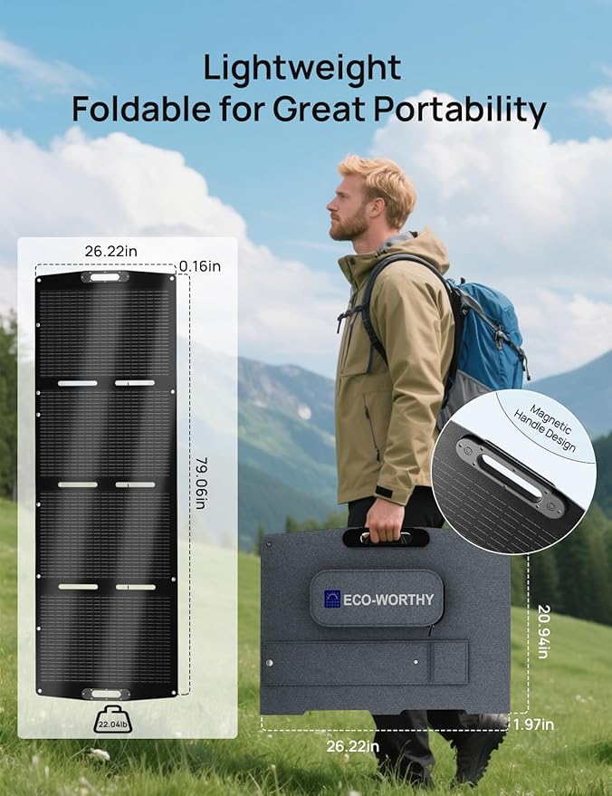 ECO-WORTHY 200W Portable Solar Panel, Foldable Solar Panel Charger 12BB with Adjustable Kickstand,23% High Efficiency for Power Station Outdoor RV Camping Off Grid Hiking