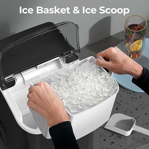 Nugget Ice Maker Countertop, 35.5Lbs/24Hrs Chewable Sonic Ice Machine with Self-Cleaning, Handle, Water Tank, Quiet Operation & Portable Pellet Ice Maker for Home, Office, Kitchen, Bar, Deep Black