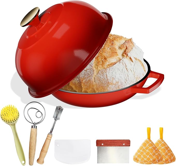 YUTANN Enameled Cast Iron Dutch Oven, 5 QT Nonstick Dutch Oven, Titanium Nonstick Coating, Ideal for Bread Baking/Braising/Roasting, Oven, Gas Stove and Stovetop Safe, Safe Material & Easy to Clean