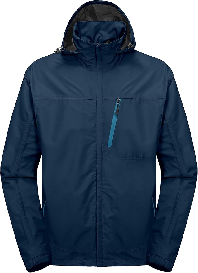 Little Donkey Andy Men's Waterproof Rain Jacket Outdoor Lightweight Hooded Raincoat for Hiking Golf Travel Fishing