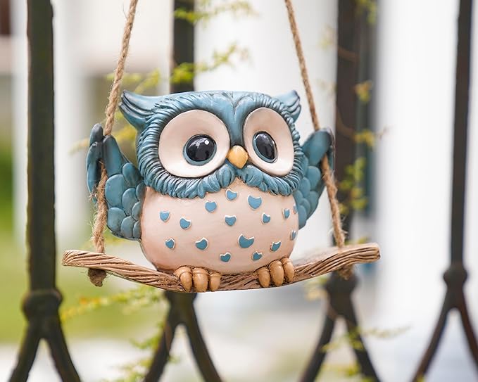 Swing Owl Hanging Planters for Indoor Plants, Cute Small Succulent Pots with Drainage Hole, Unique Resin Plant Hangers Outdoor, Hanging Plant Holder for String Of Pearls, Gift Ideas for Mother