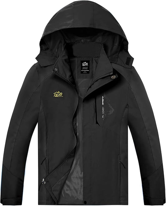 TEZO Mens Rain Jacket Waterproof with Hooded Hiking Coat Lightweight Windbreaker