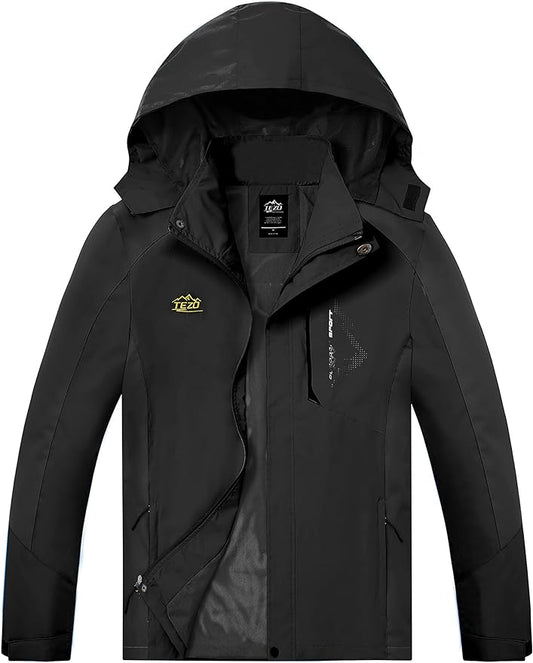 TEZO Mens Rain Jacket Waterproof with Hooded Hiking Coat Lightweight Windbreaker