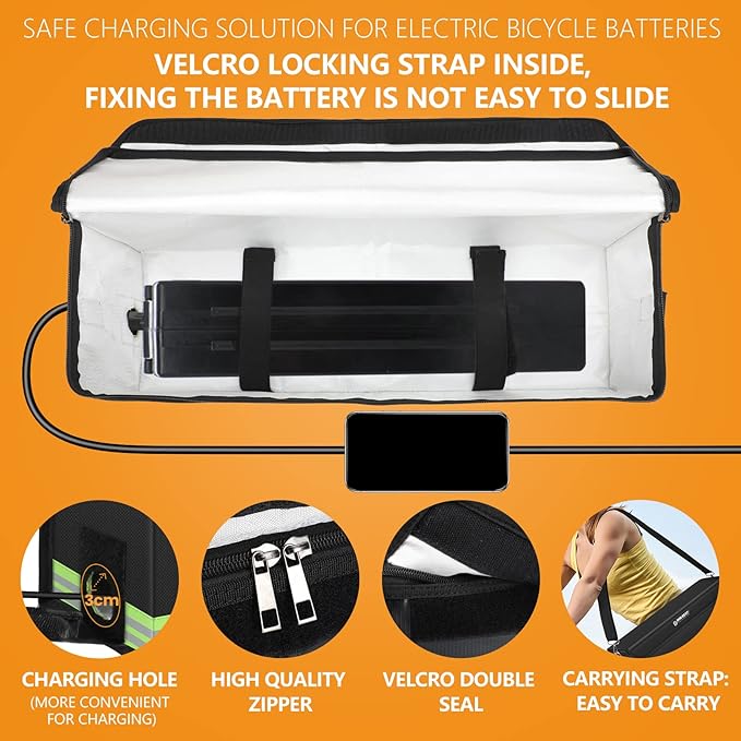 Lipo Battery Safe Bag Explosionproof, Large Capacity Fireproof Bag for Ebike Battery Charging and Storage