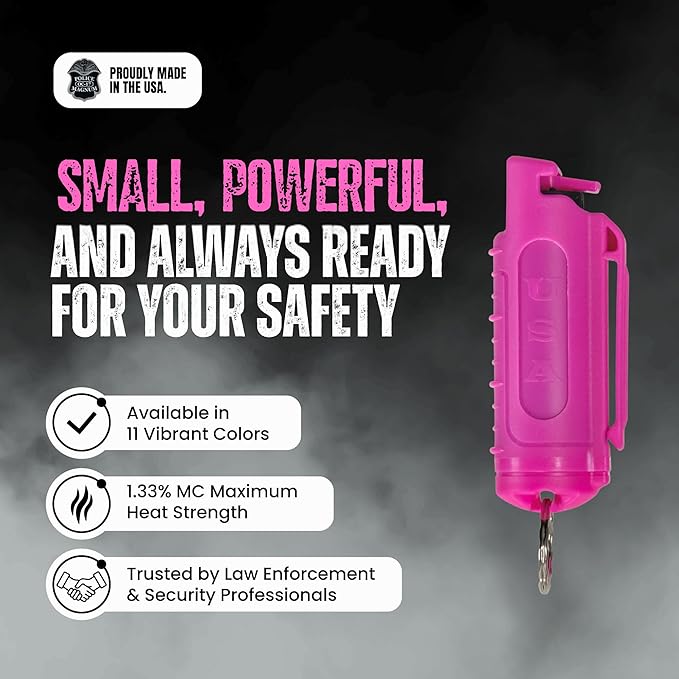 Police Magnum Keychain Pepper Spray Self Defense Belt Clip Holder - 2 Pack Tactical Maximum Strength OC with Dye - Small Safety Key Chains for Women & Men - Made in The USA