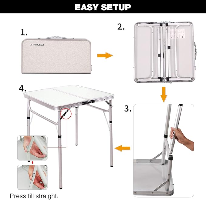 REDCAMP Small Square Folding Table 2 Feet, Portable Aluminum Camping Table Adjustable Height Lightweight for Picnic Beach Outdoor Indoor, White 24 x 24 inch